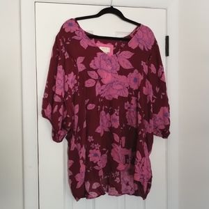 Anthropologie Maeve Beth Dolman Sleeve Burgundy Pink Floral Oversized Blouse Top